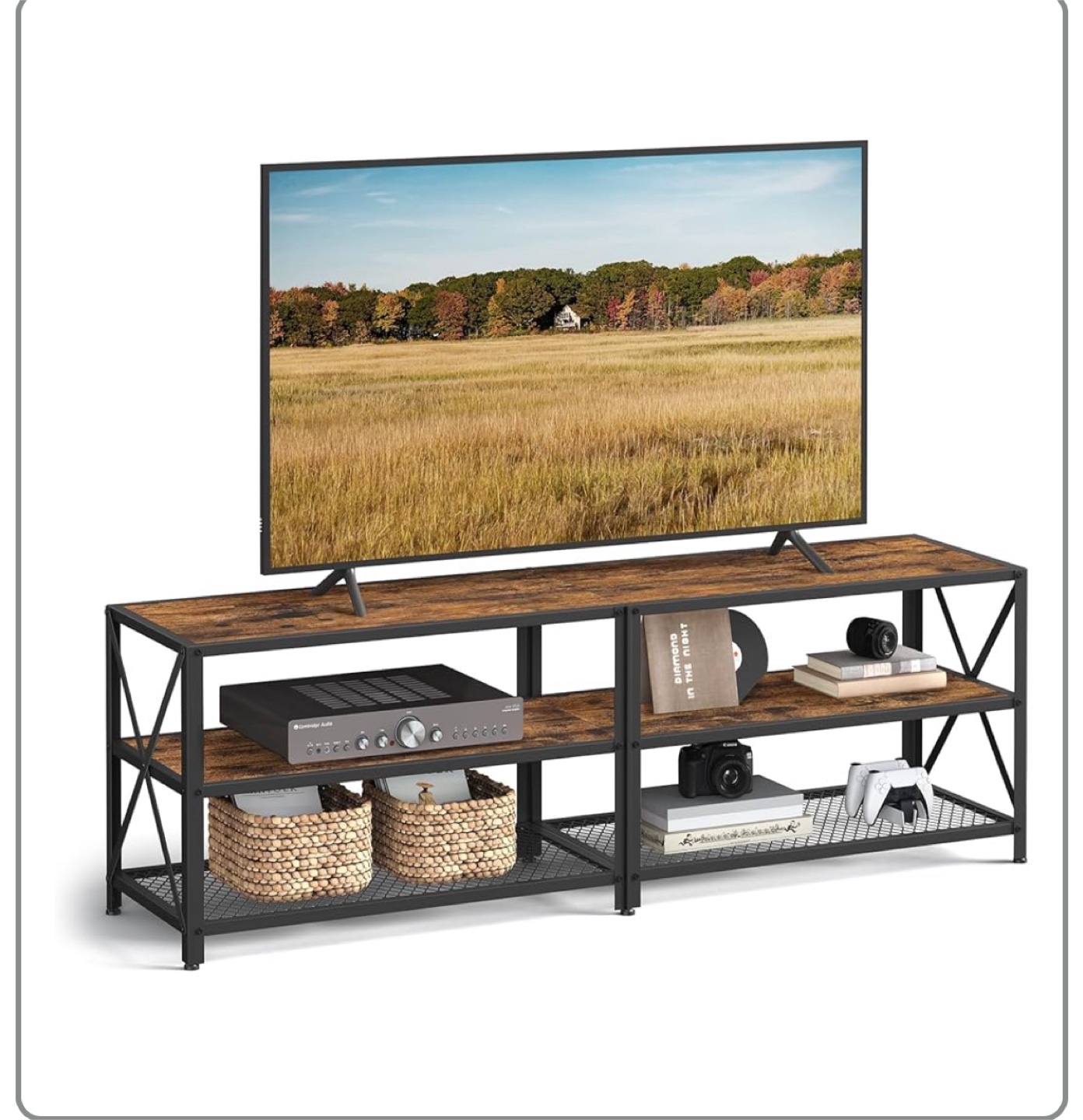 Rustic Brown TV Stand with Metal Frame
