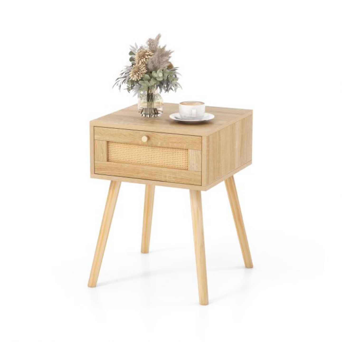 Rattan Nightstand with Drawer - photo 4