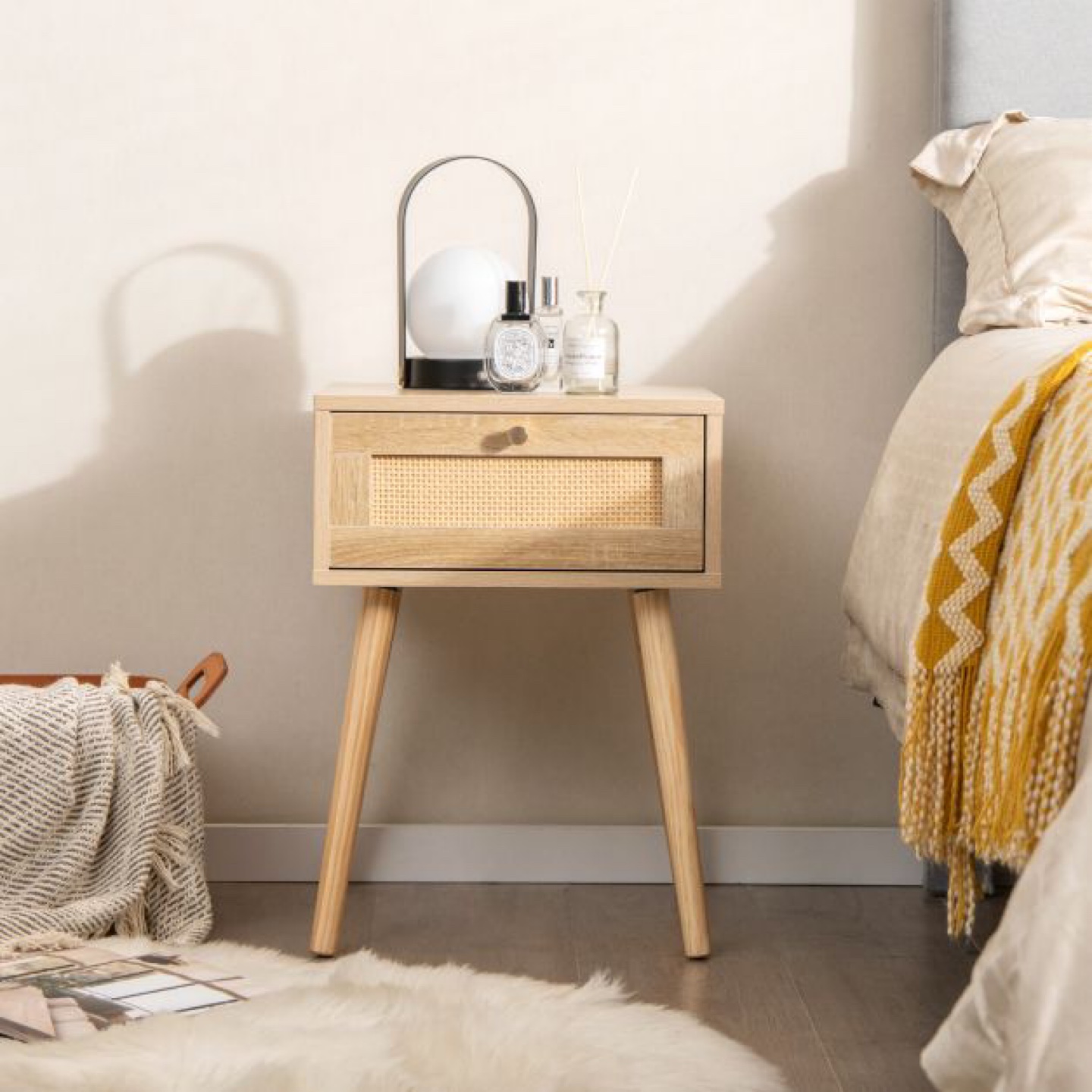 Rattan Nightstand with Drawer - photo 2