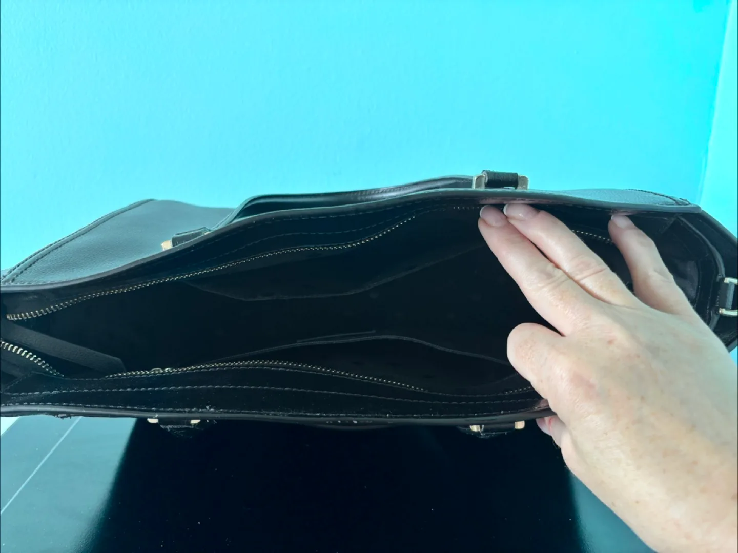 Authentic Kate Spade Black Leather Tote Bag image indicator(3)