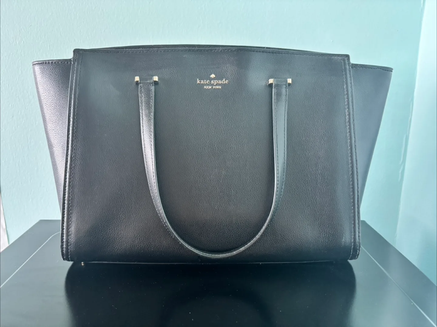 Authentic Kate Spade Black Leather Tote Bag thumbnail