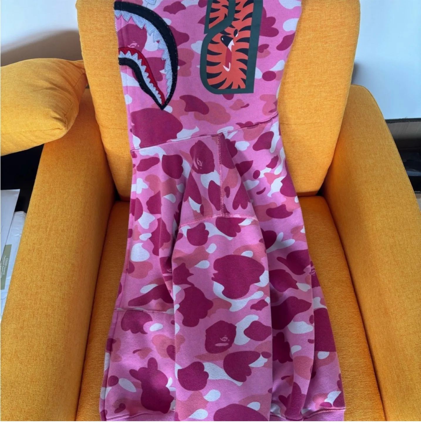 A Bathing Ape Pink Camo Shark Hoodie - Size M thumbnail