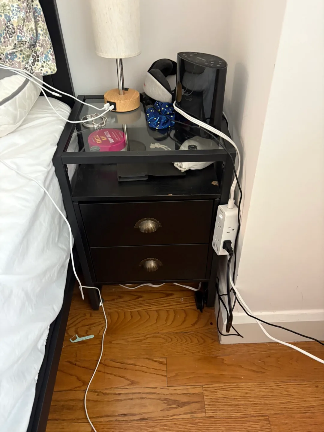 Black Nightstand with Glass Top thumbnail