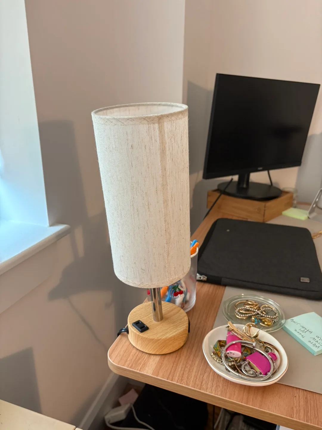 Small Table Lamp with Beige Shade thumbnail