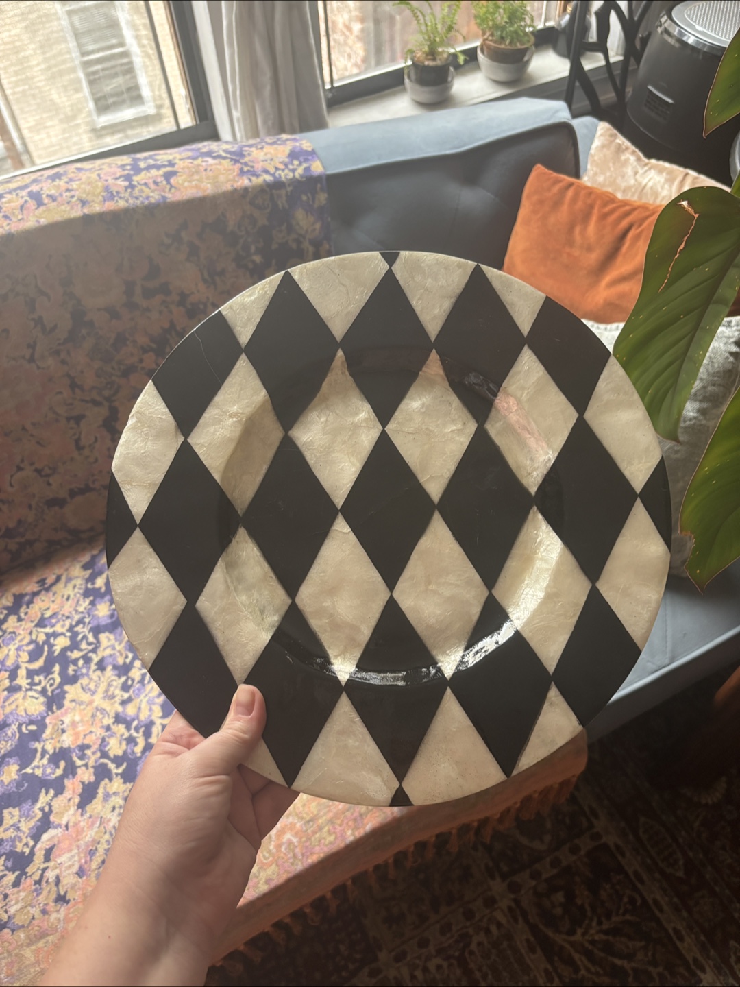 Capiz Serveware Plate - Black & White Checkerboard