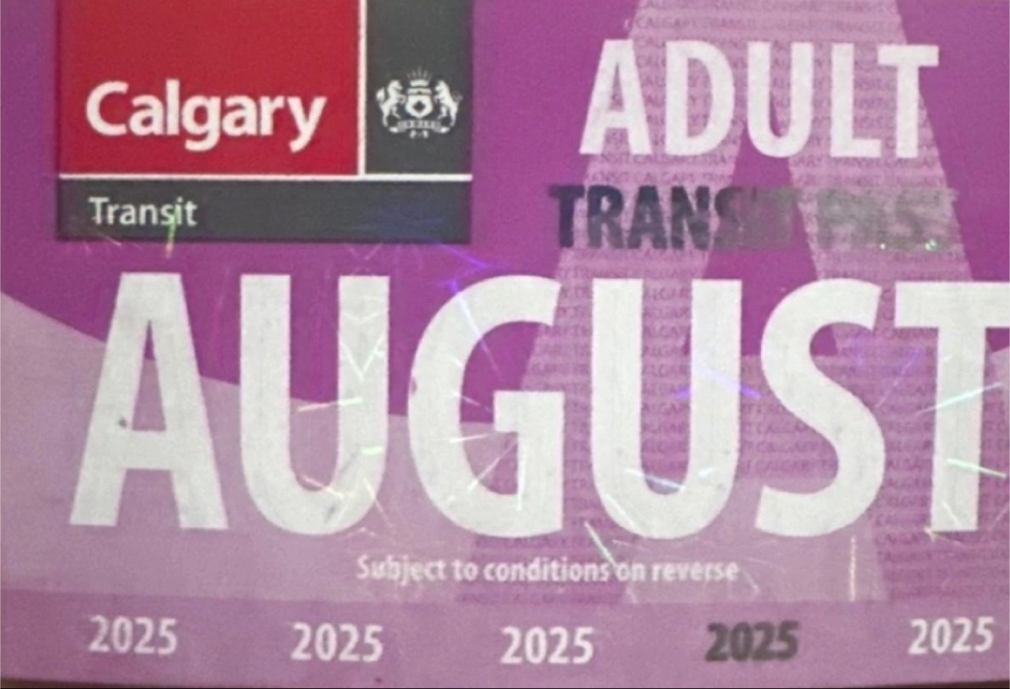 Calgary Transit Adult August 2025 Pass