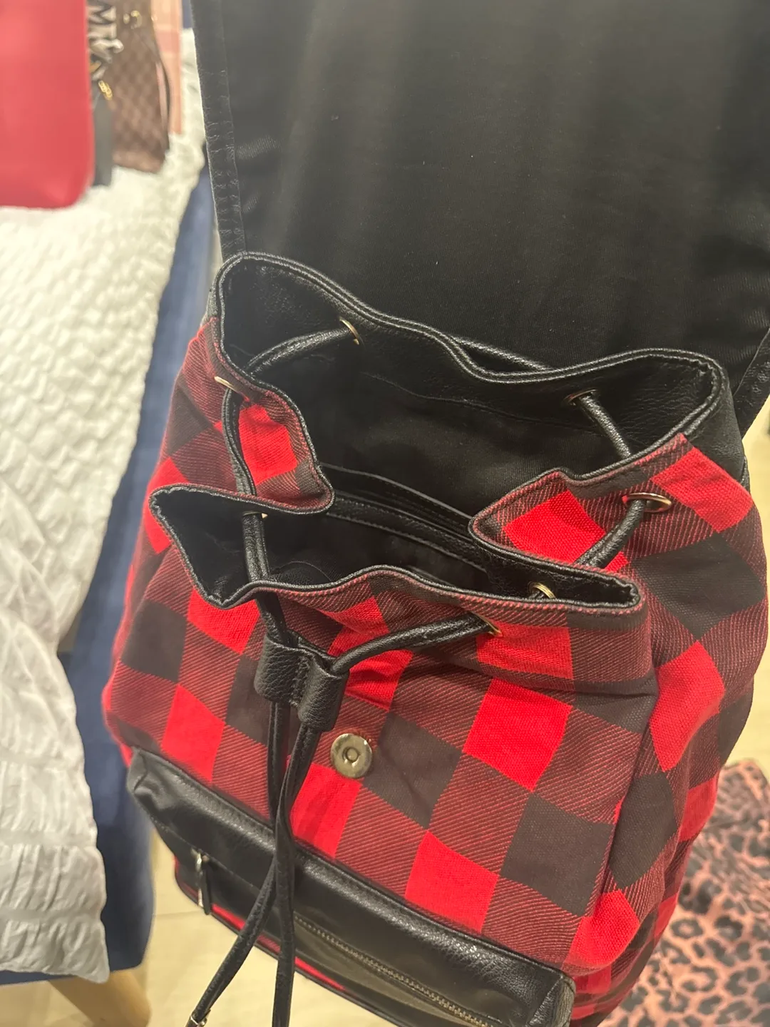 Guess Red & Black Plaid Mini Backpack image indicator(2)
