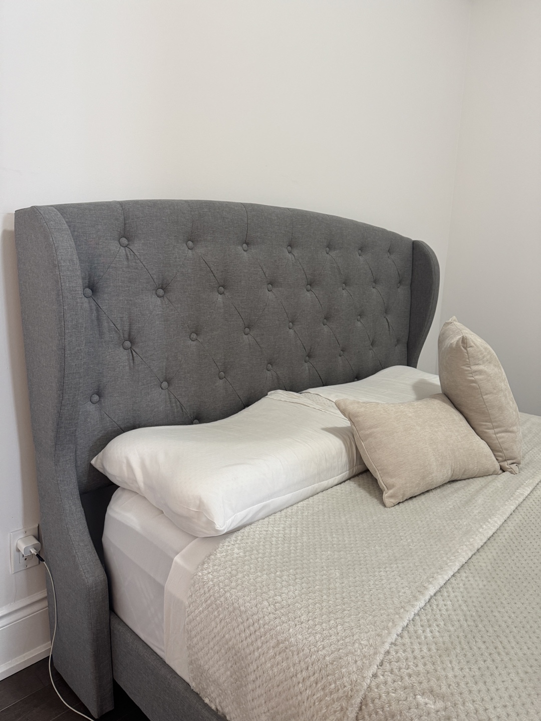 Upholstered Wingback Bed Grey