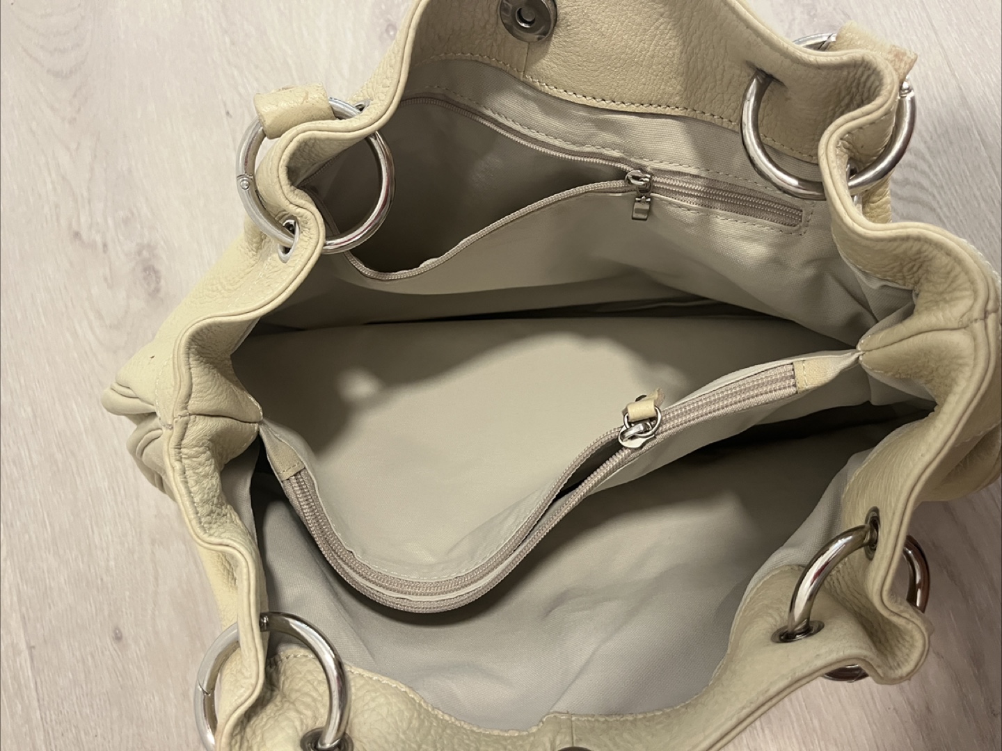 Leather Handbag - Beige - photo 3
