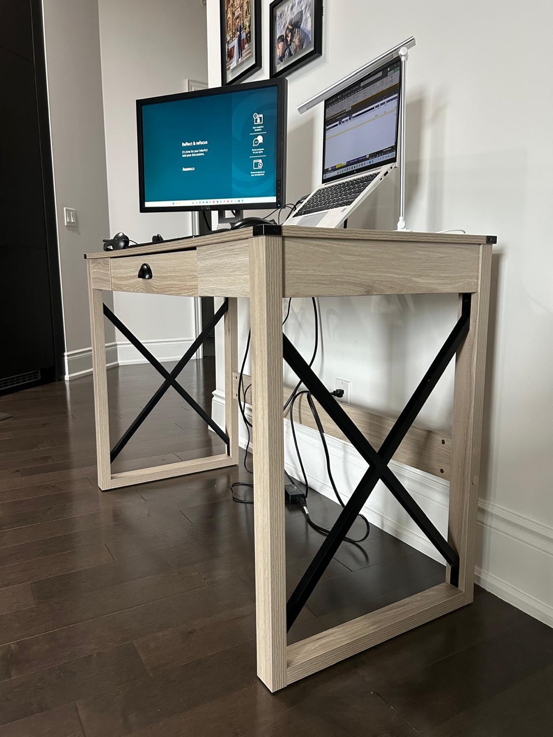 Wood and Black Metal Desk