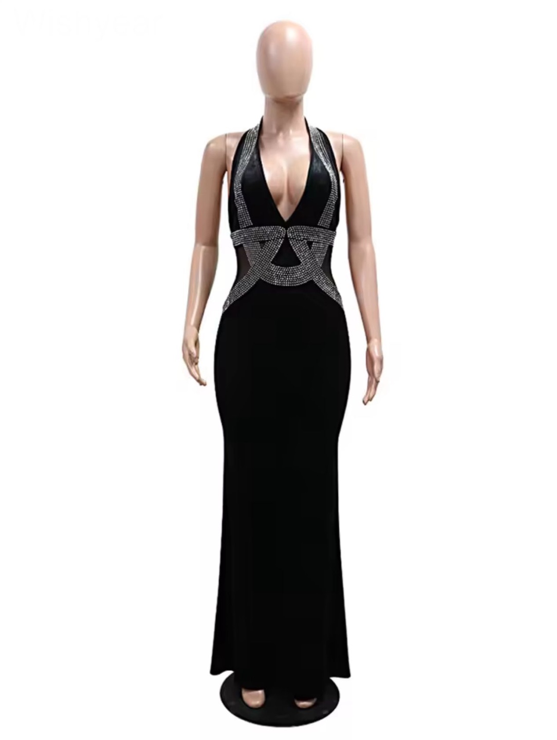 Black Halter Neck Evening Dress - photo 3
