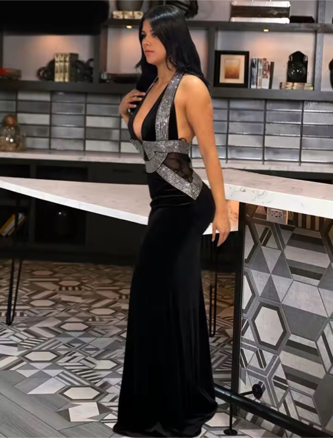 Black Halter Neck Evening Dress - photo 2