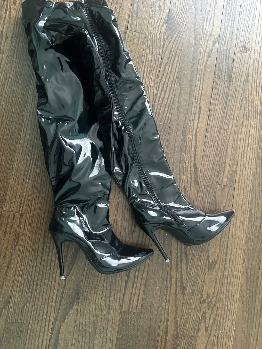 Black Patent Leather Thigh High Boots - Size 37 image indicator(2)