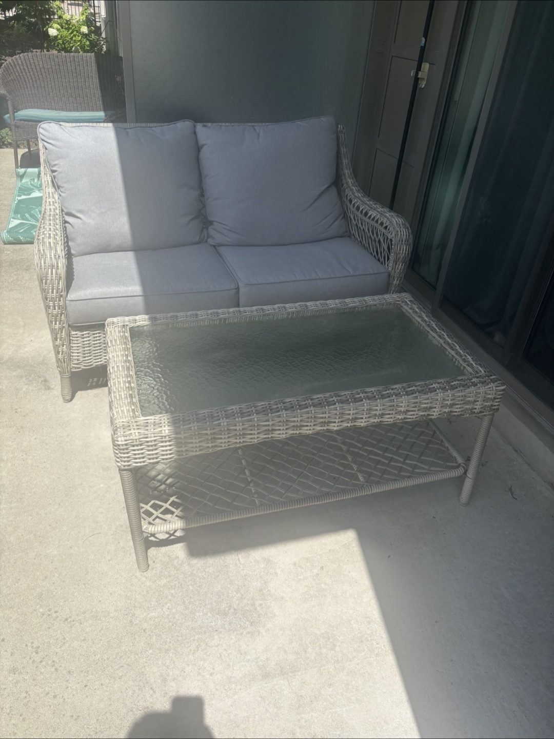 Outdoor Wicker Patio Set - Loveseat & Coffee Table