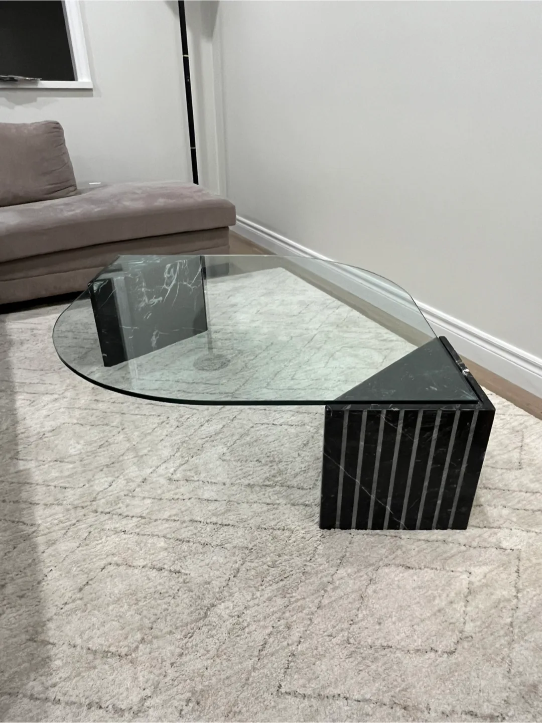 Glass Top Coffee Table with Marble Base thumbnail