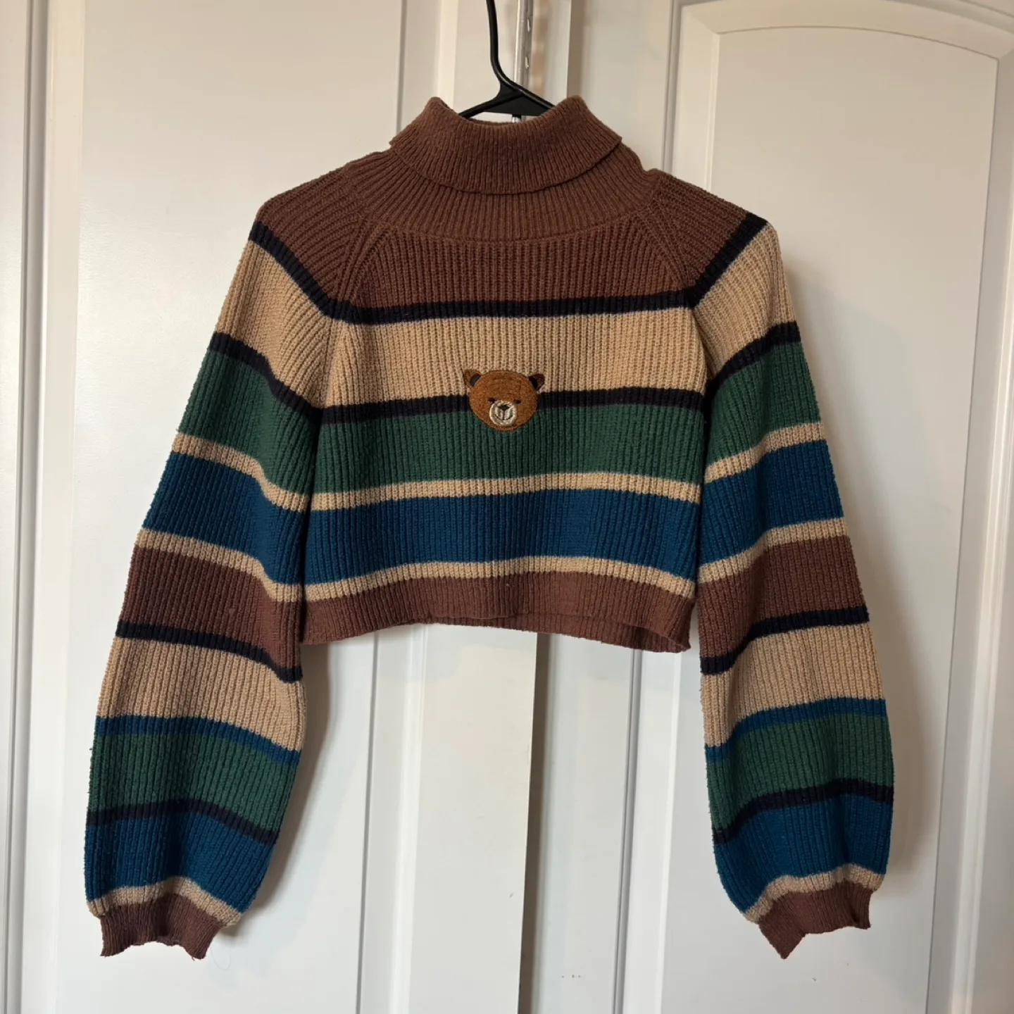 Cropped Striped Bear Sweater - Size XS thumbnail