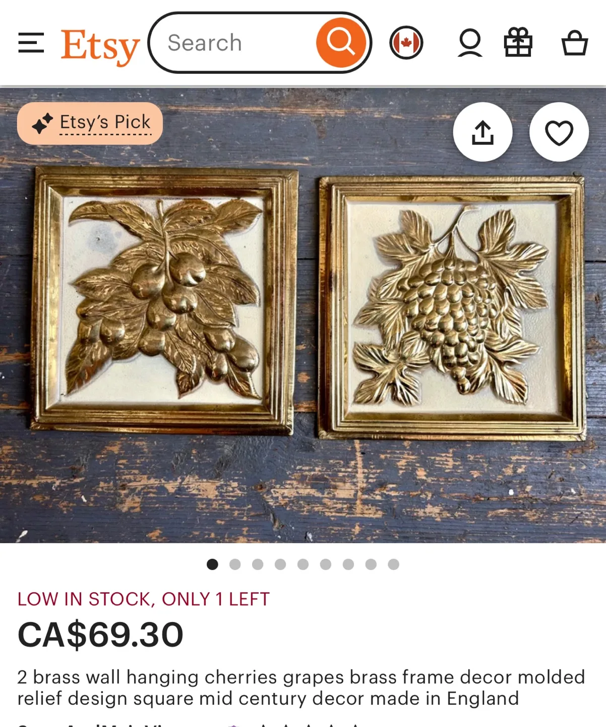 Brass Wall Hangings -  pear& Grapes image indicator(3)