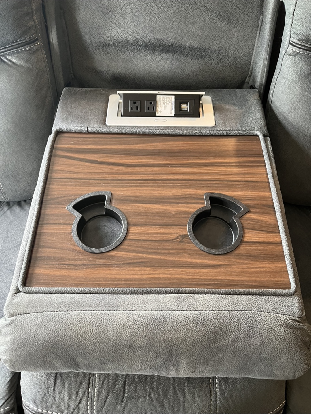 Set of 2 Grey Reclining Sofas with Console - photo 3