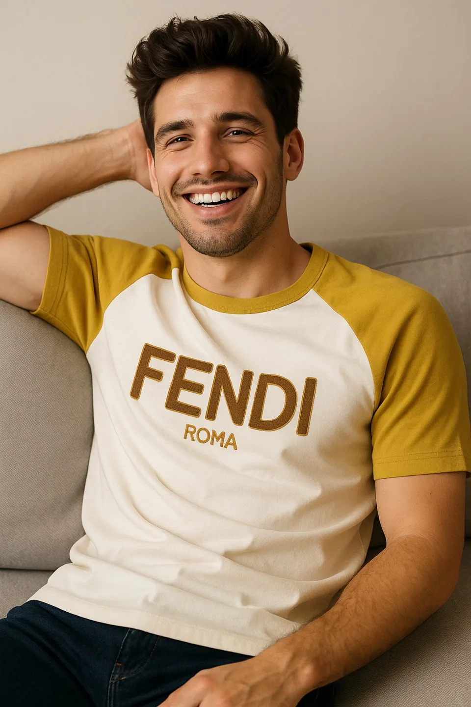 Fendi Roma T-Shirt - Yellow & White, Size M thumbnail