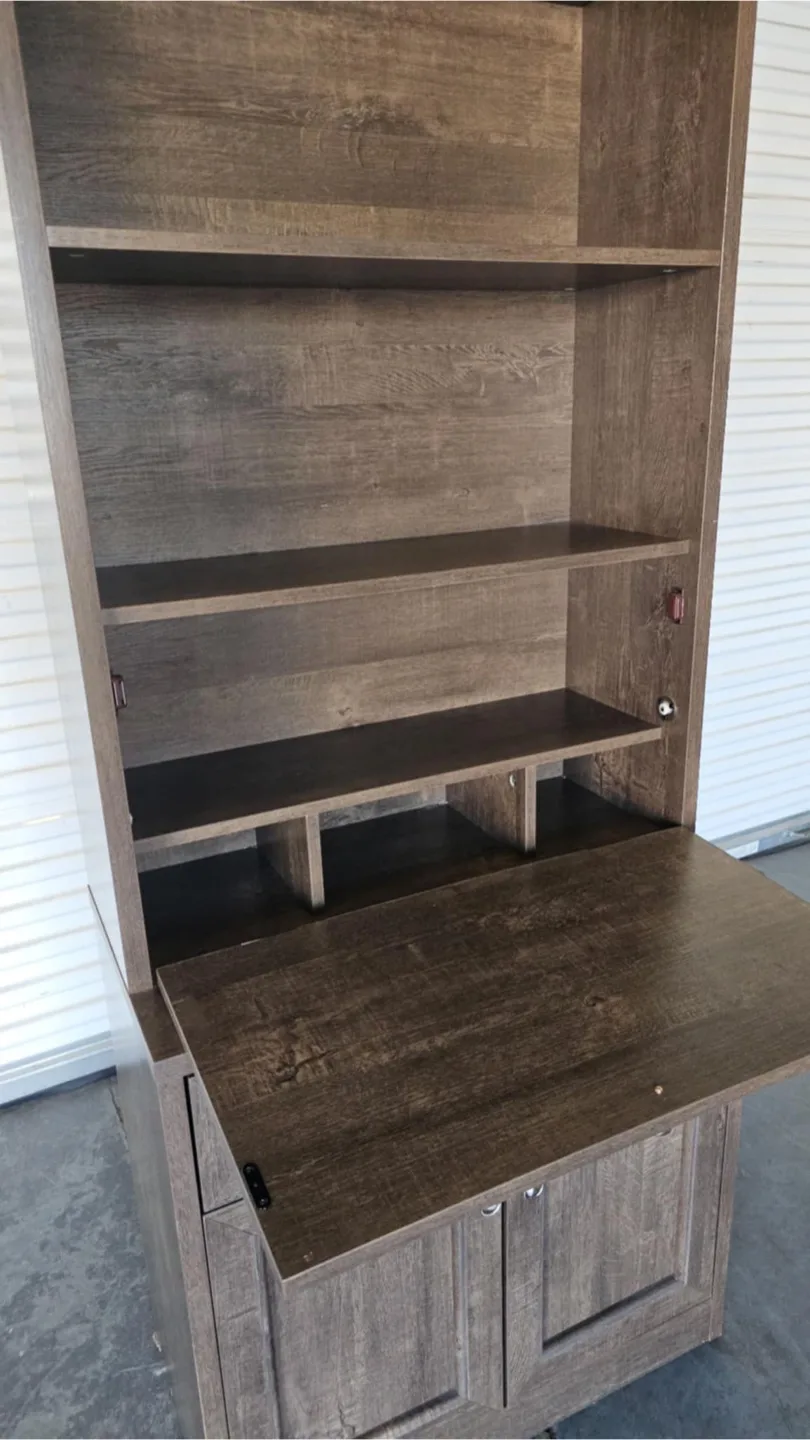 Modern grey/brown 1 drawer secretary book shelf image indicator(2)