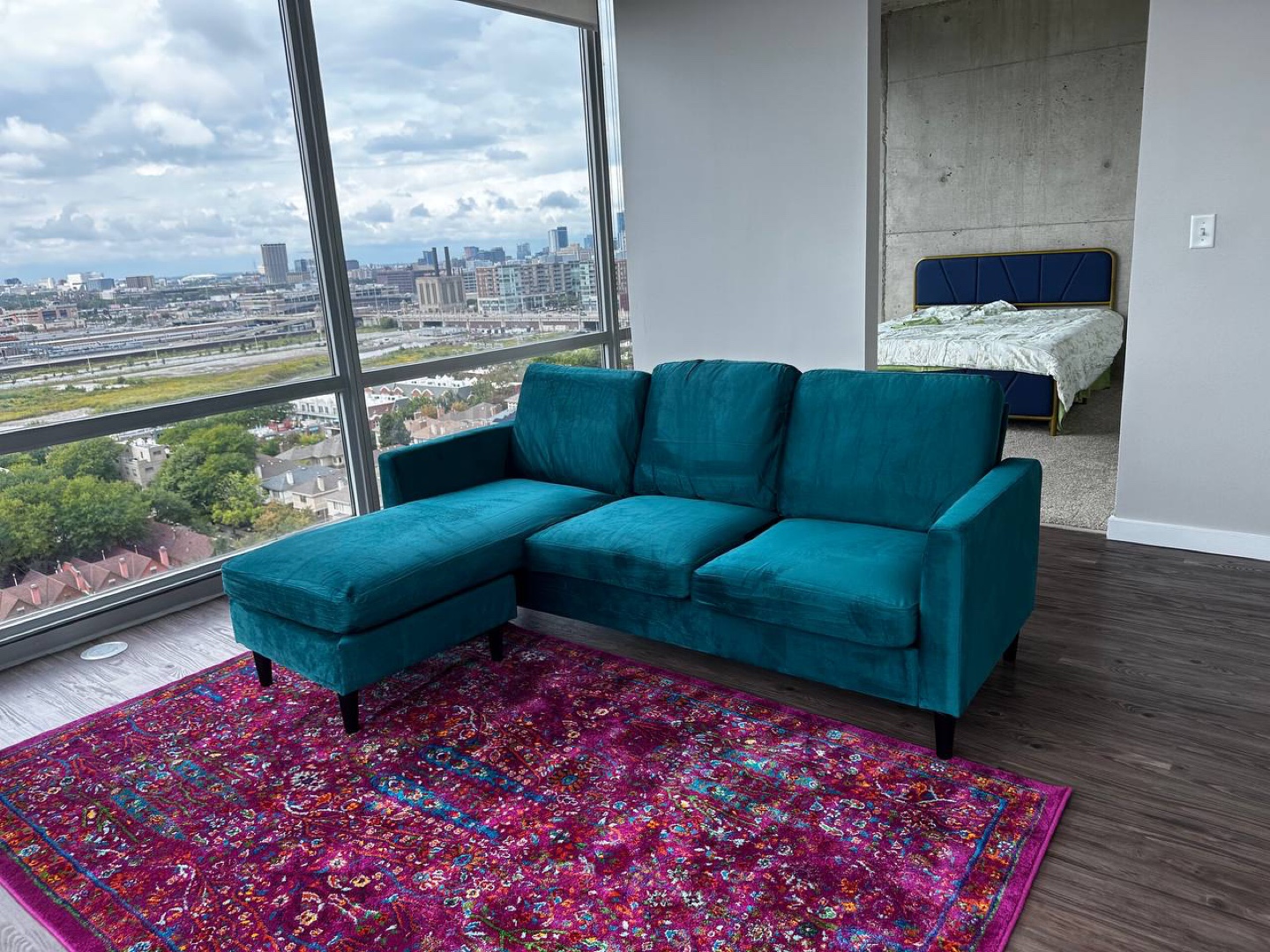 Teal Velvet Sectional Sofa with Chaise