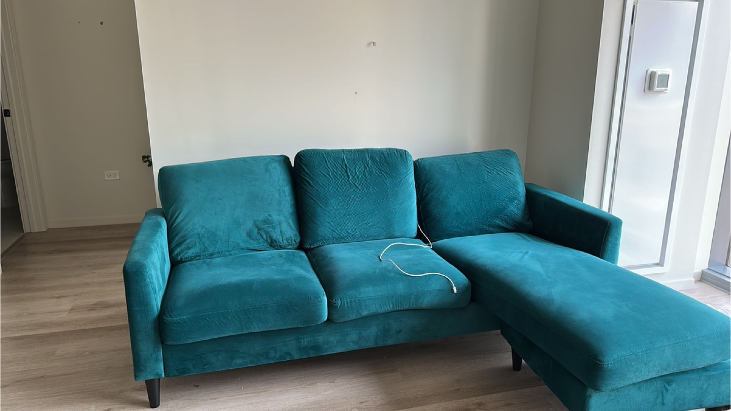 Teal Velvet Sectional Sofa with Chaise - photo 2