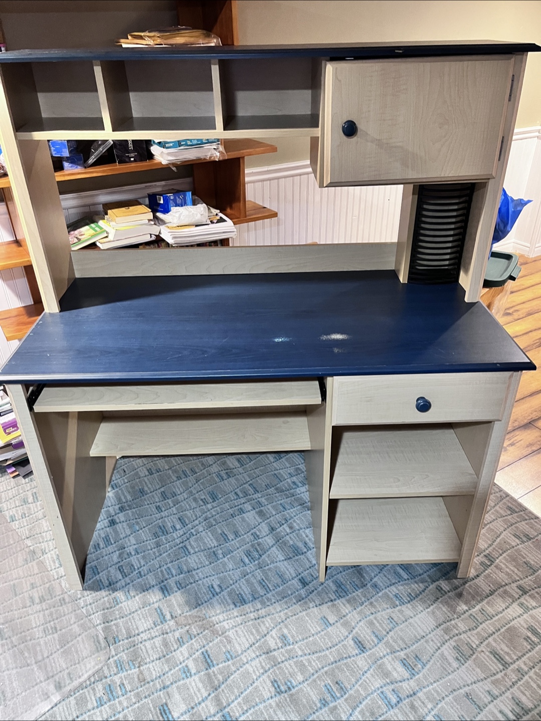 Blue accented Desk with Hutch