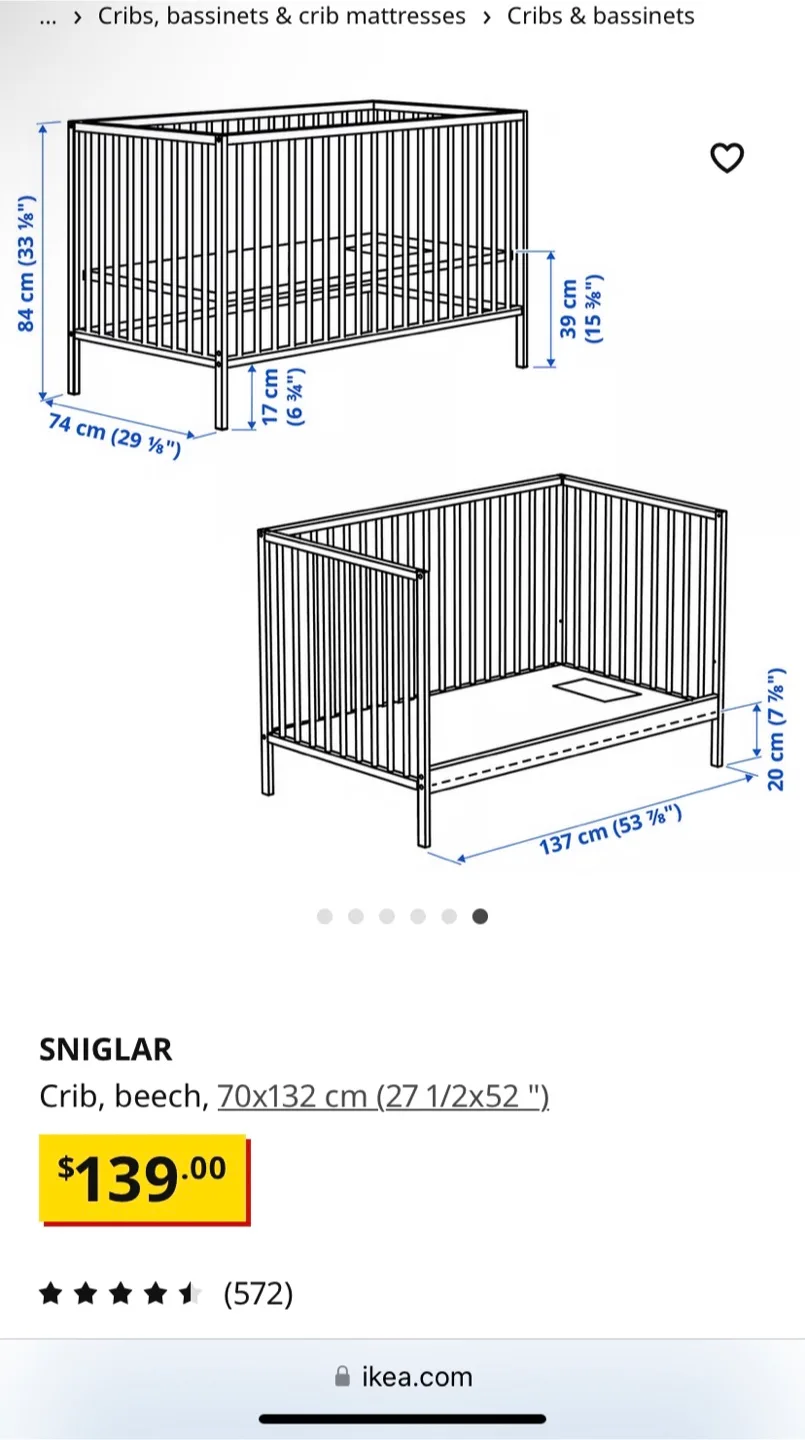 IKEA SNIGLAR Crib, Beech, 70x132 cm image indicator(2)