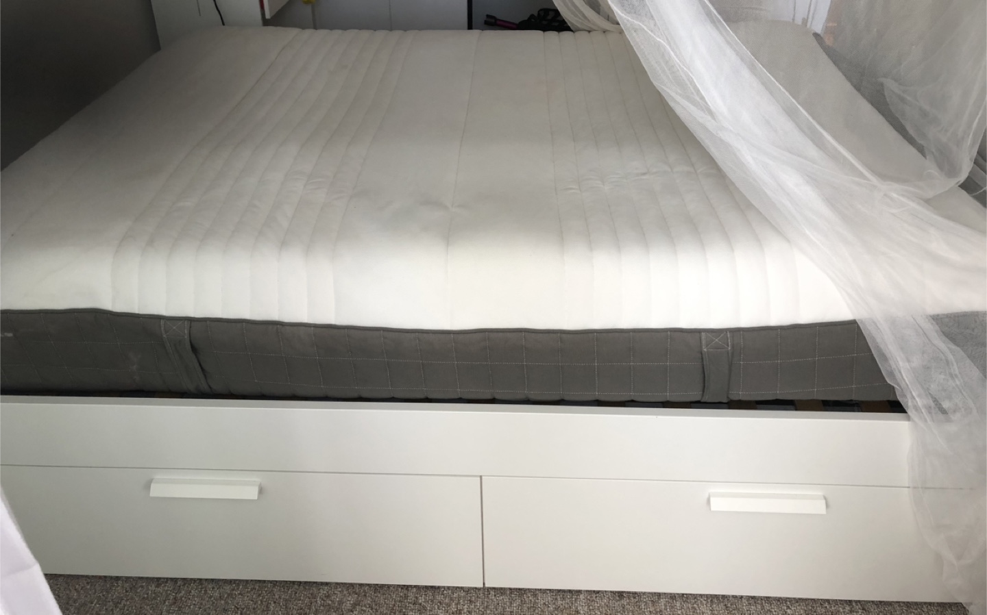 IKEA Brimnes White Bed Frame with Bookshelf & Haugsvar Mattress - photo 5