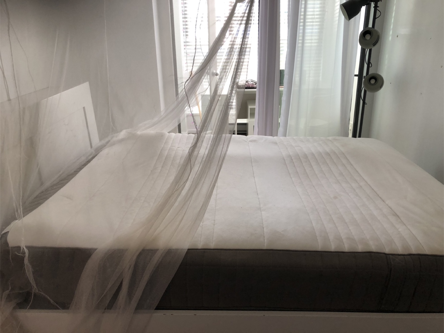 IKEA Brimnes White Bed Frame with Bookshelf & Haugsvar Mattress - photo 4