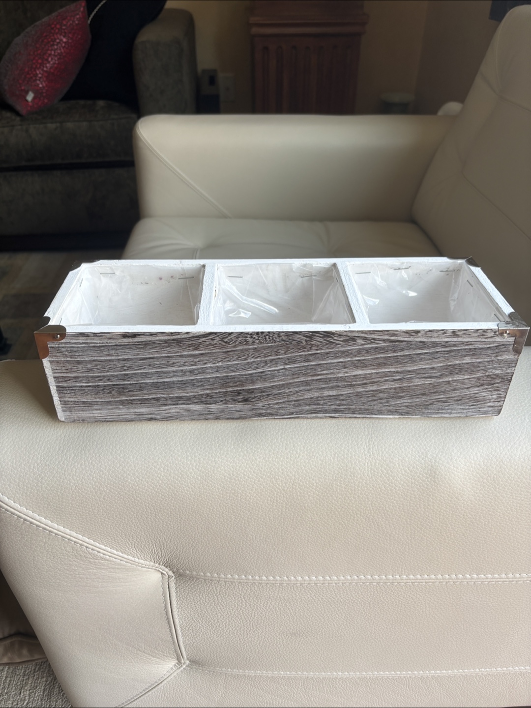 Wood Box with Liner, Grey Washed