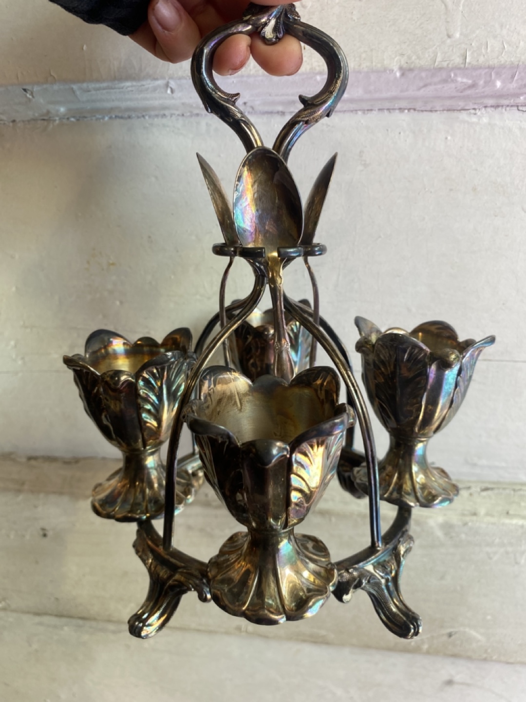 Vintage Silver Egg Cup Holder Set