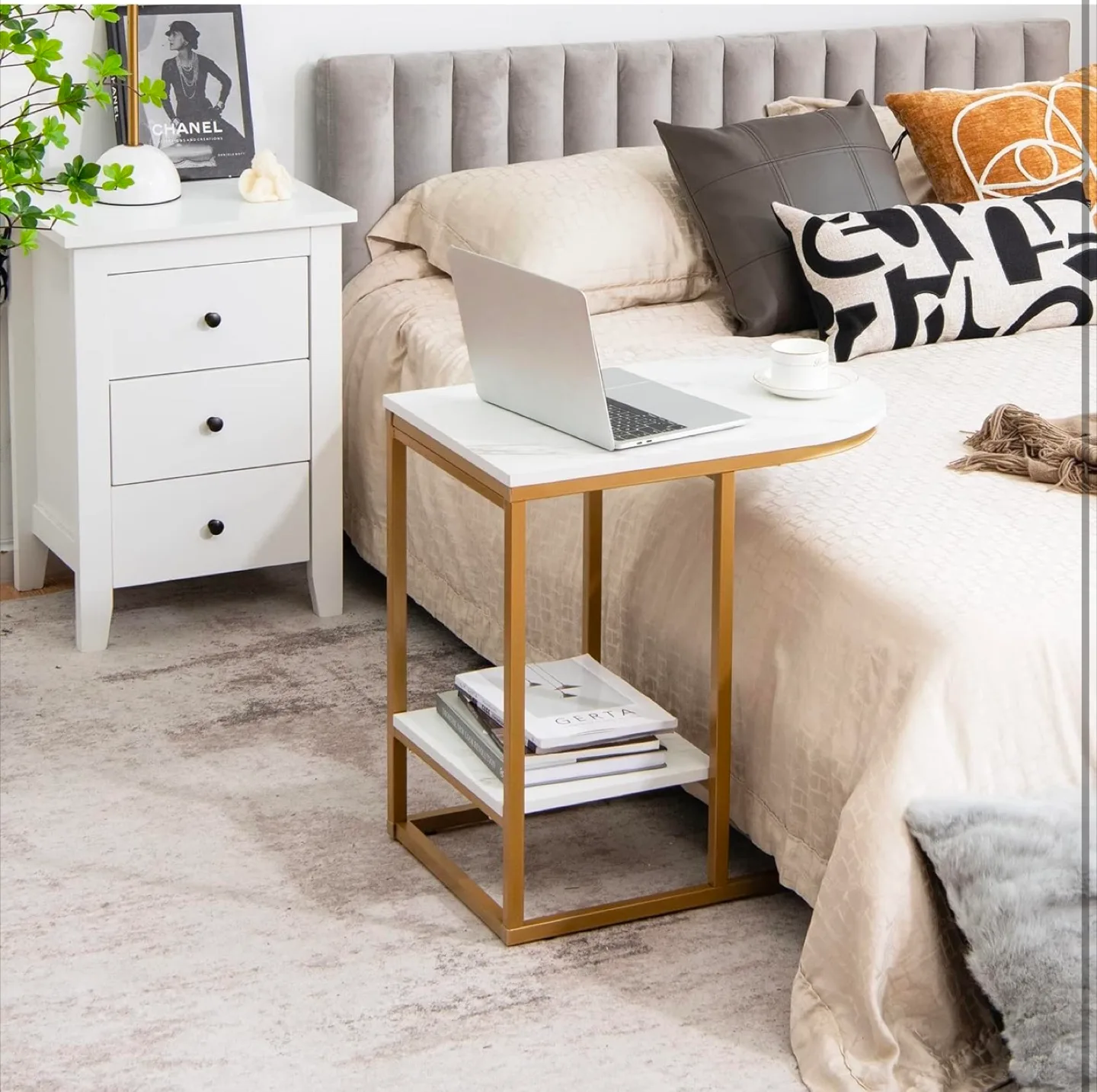 2-Tier Side Table - White Marble & Gold Finish image indicator(6)