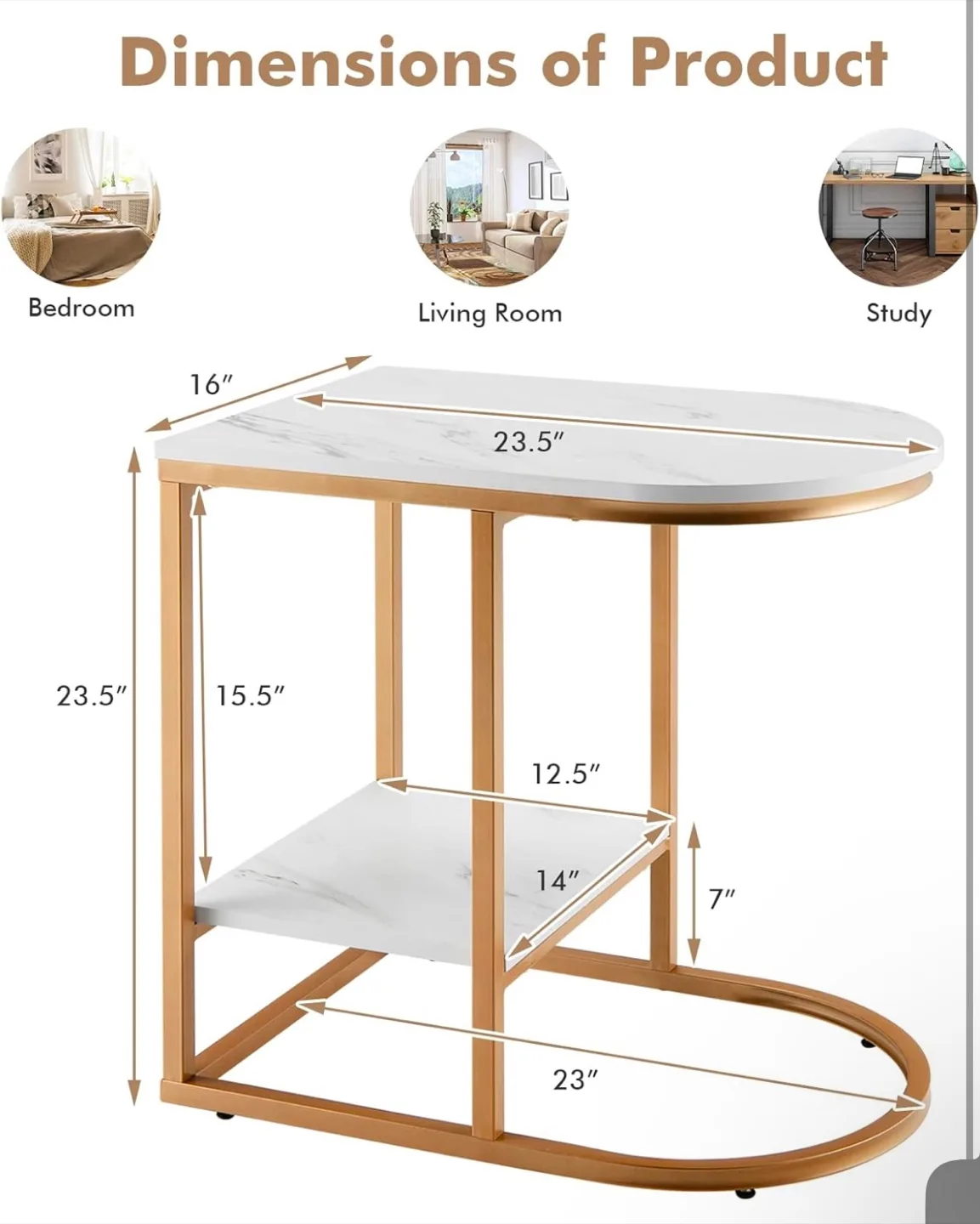 2-Tier Side Table - White Marble & Gold Finish image indicator(4)