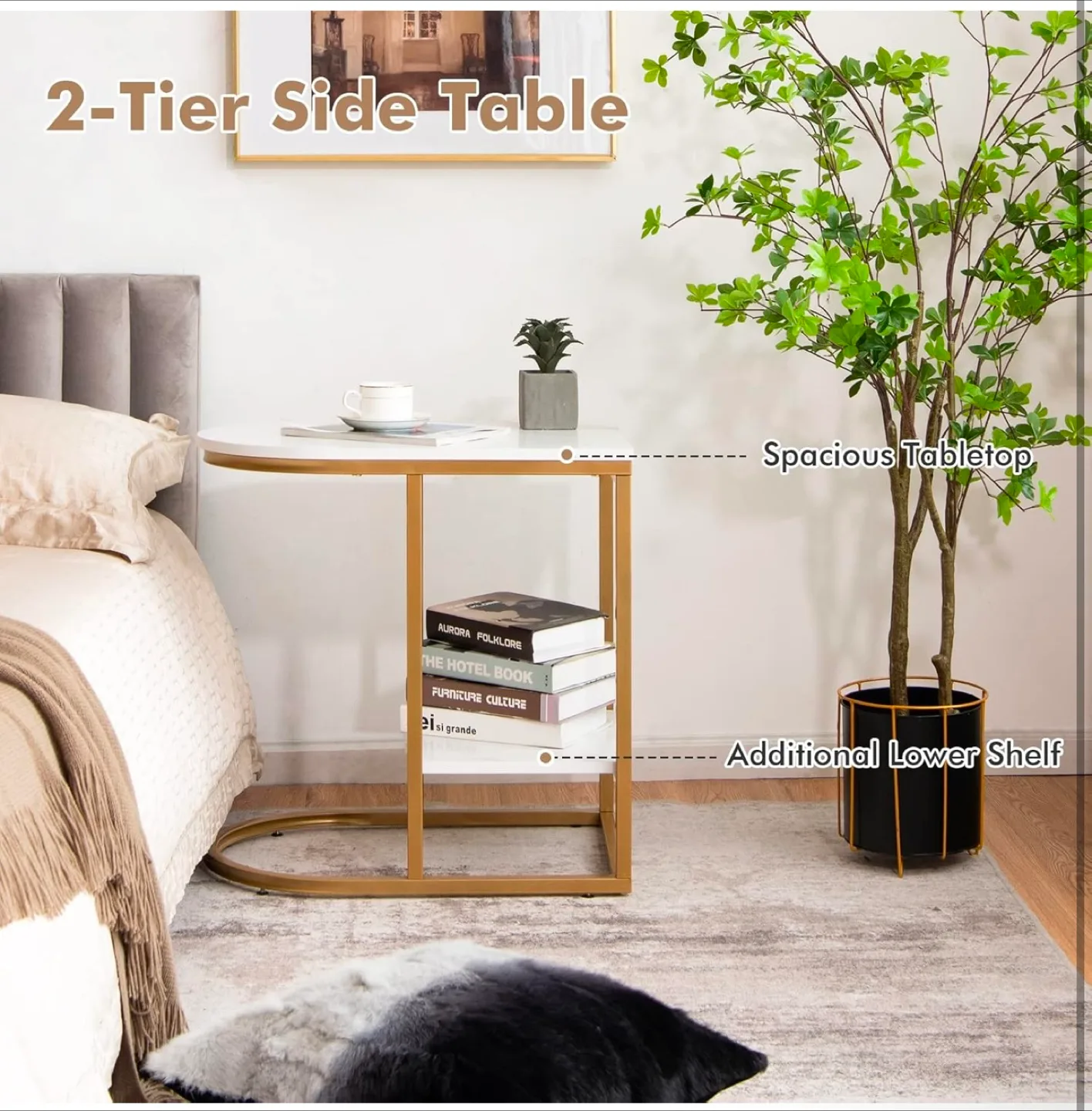 2-Tier Side Table - White Marble & Gold Finish image indicator(5)