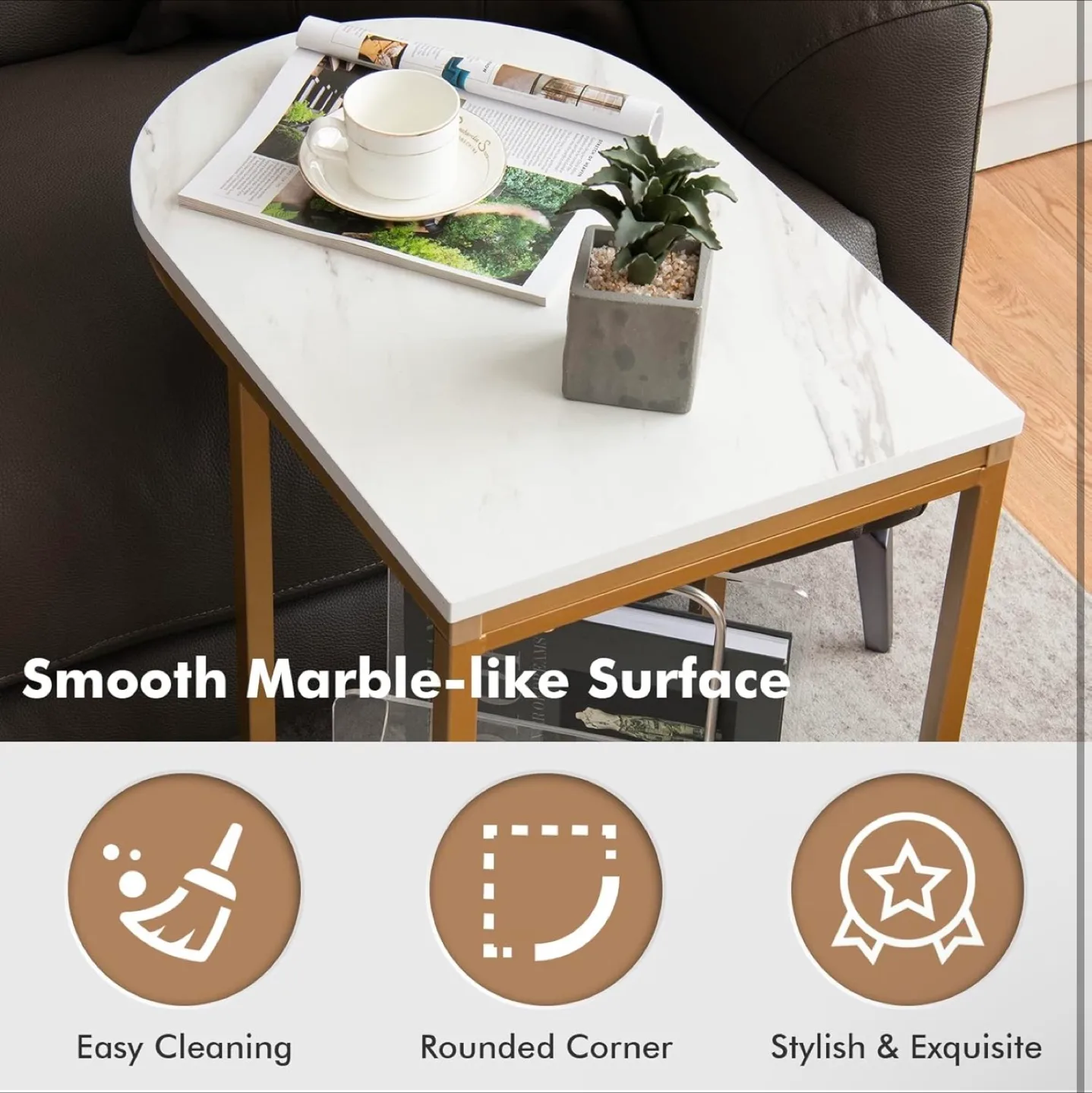 2-Tier Side Table - White Marble & Gold Finish image indicator(7)