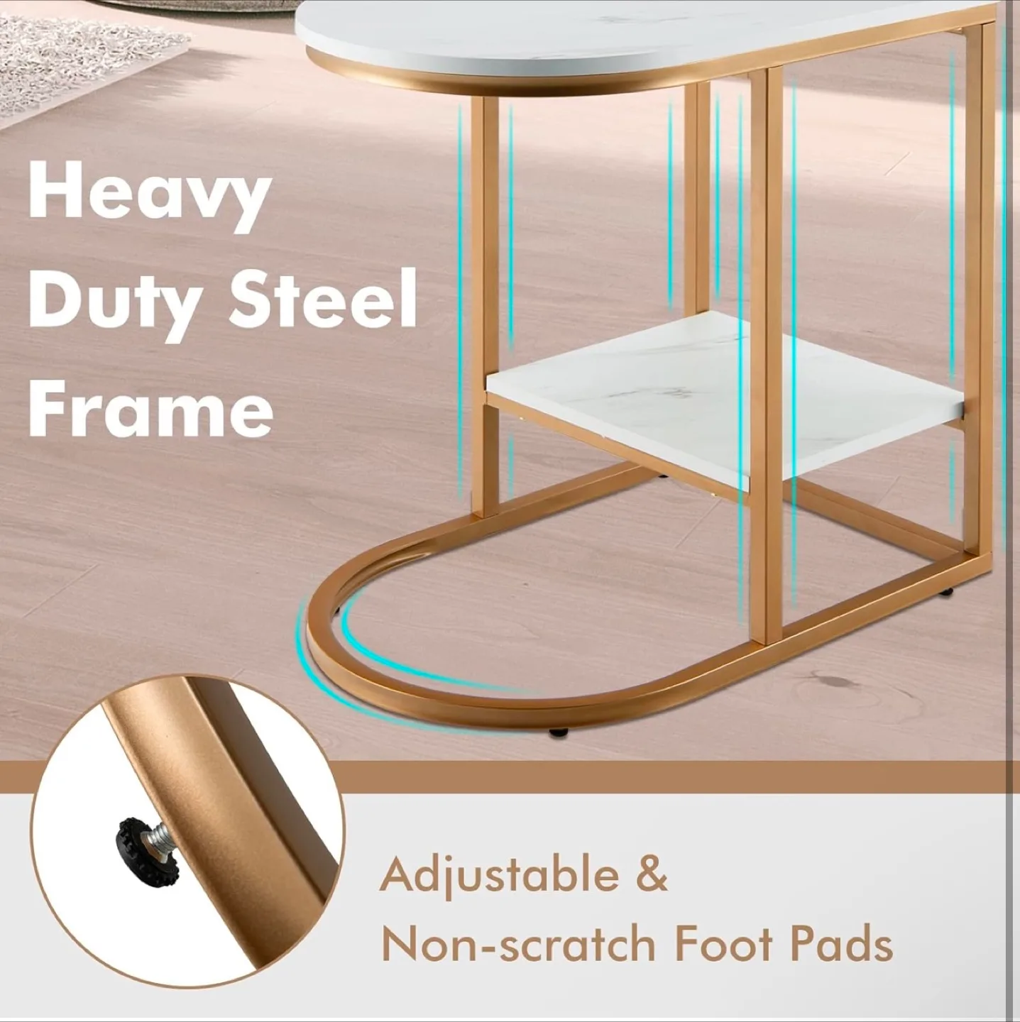 2-Tier Side Table - White Marble & Gold Finish image indicator(8)