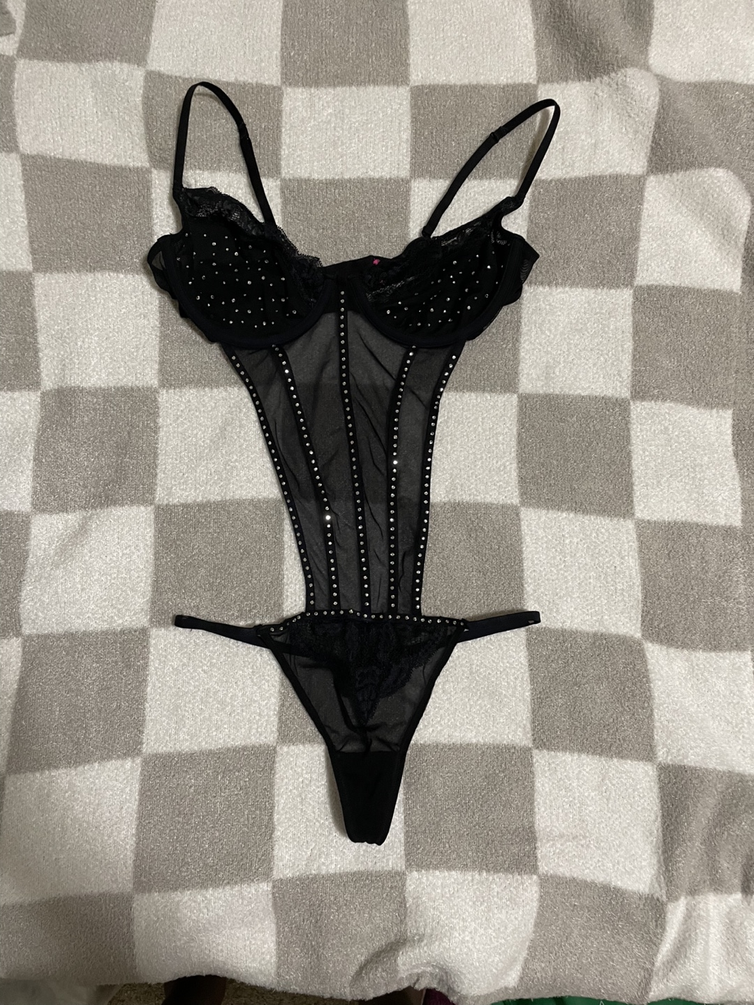 Black Embellished Teddy Lingerie