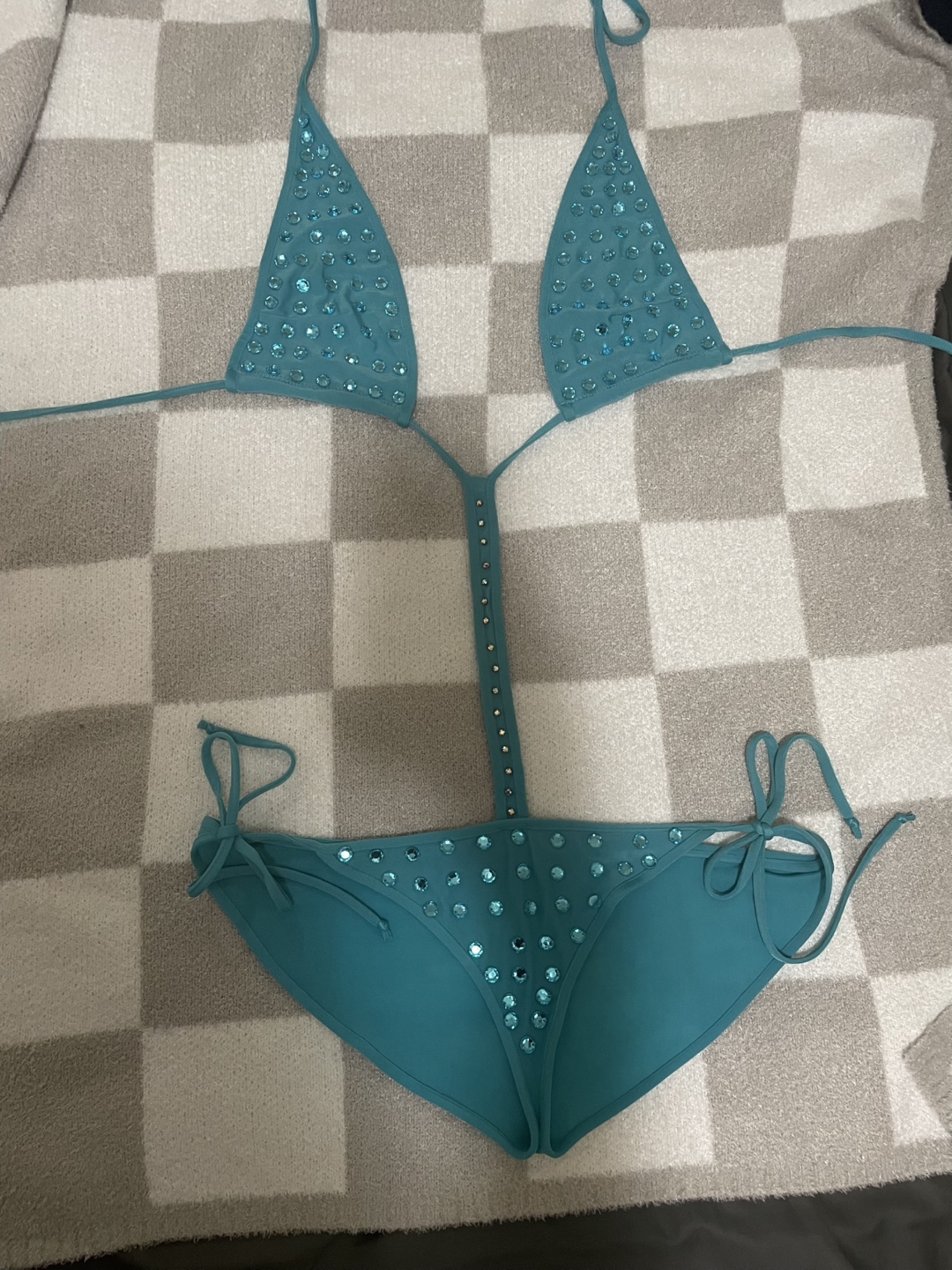 Teal Embellished One-Piece Swimsuit