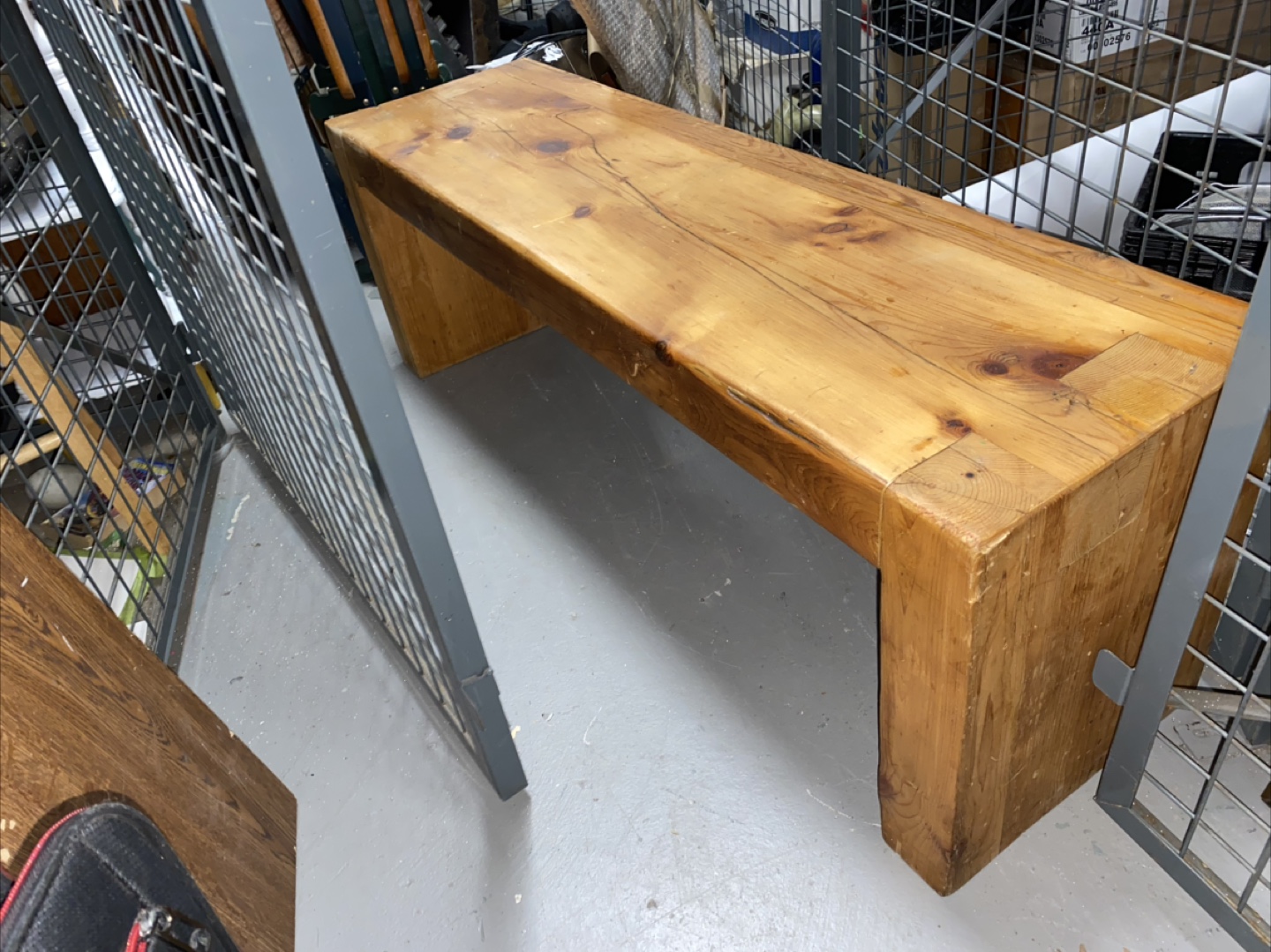 Superb vintage industrial solid pine bench.