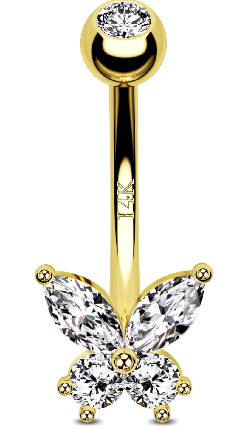 Butterfly Belly Button Ring - 14K  Real Gold - photo 4