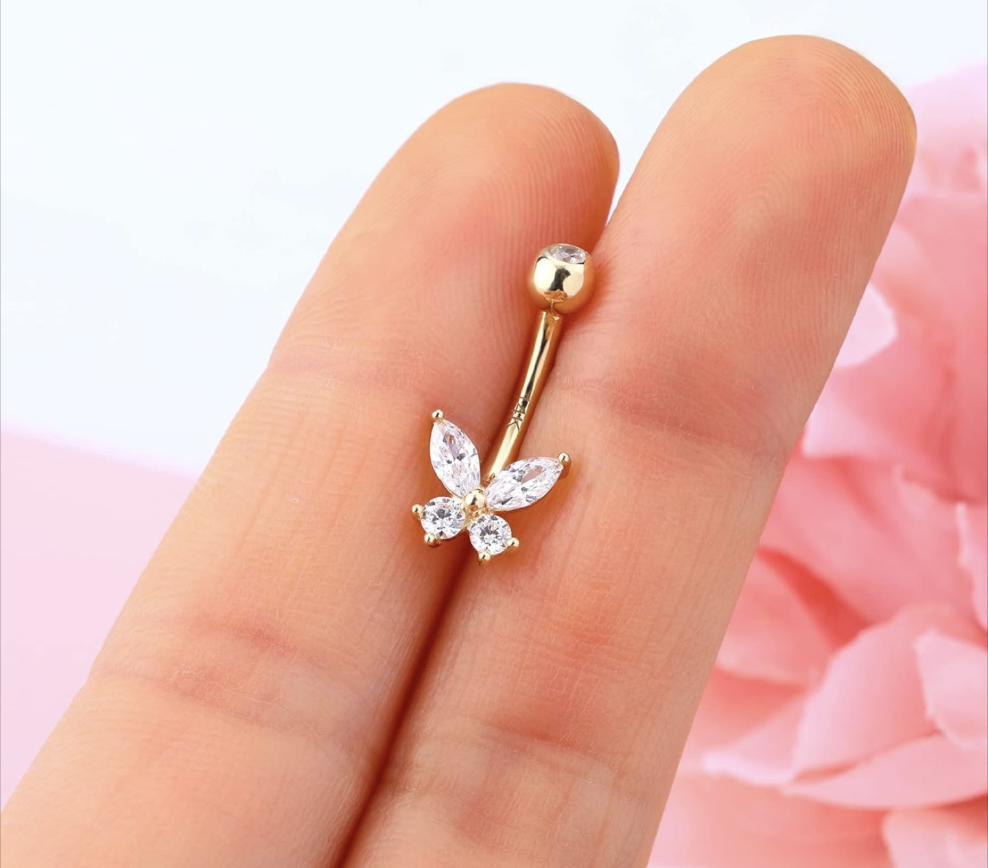 Butterfly Belly Button Ring - 14K  Real Gold