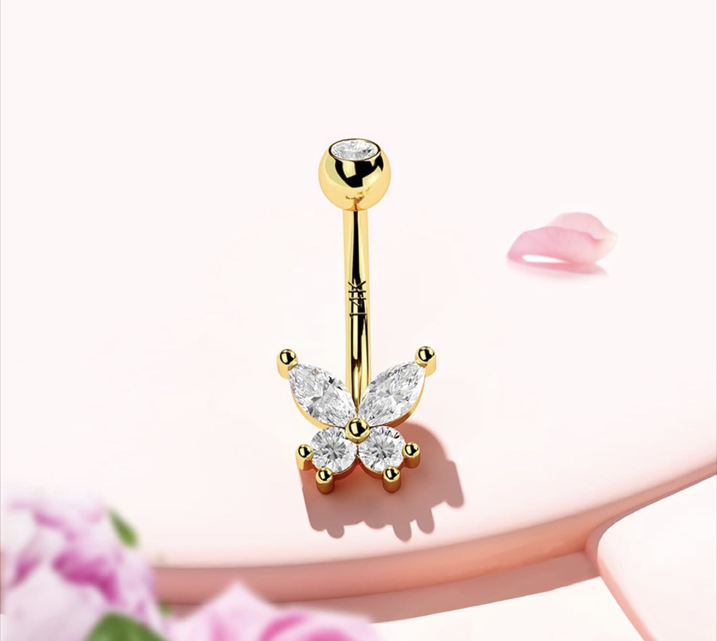 Butterfly Belly Button Ring - 14K  Real Gold - photo 3