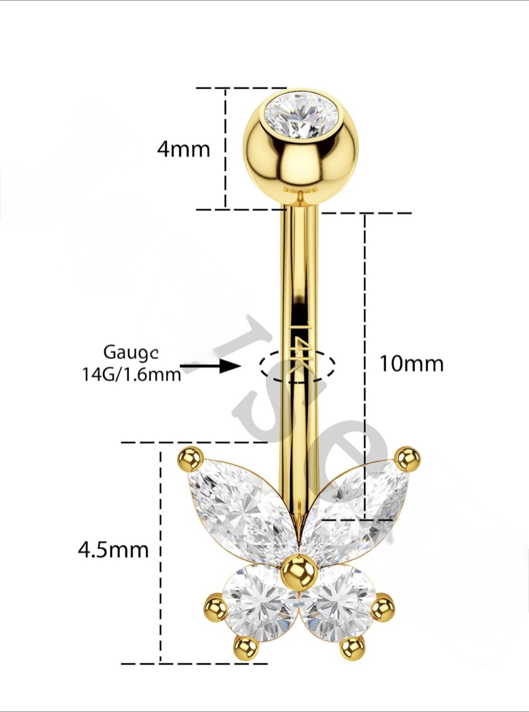 Butterfly Belly Button Ring - 14K  Real Gold - photo 5