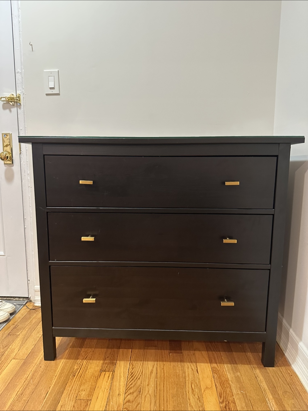 IKEA Black 3-Drawer Dresser with Glass Top