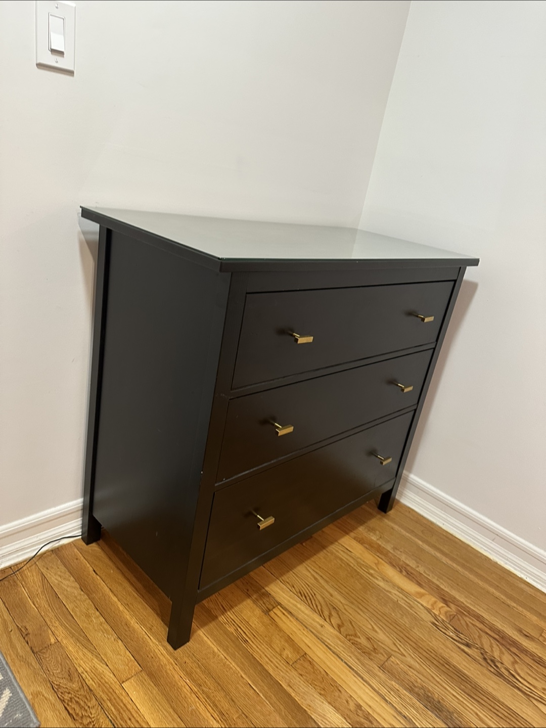 IKEA Black 3-Drawer Dresser with Glass Top - photo 2