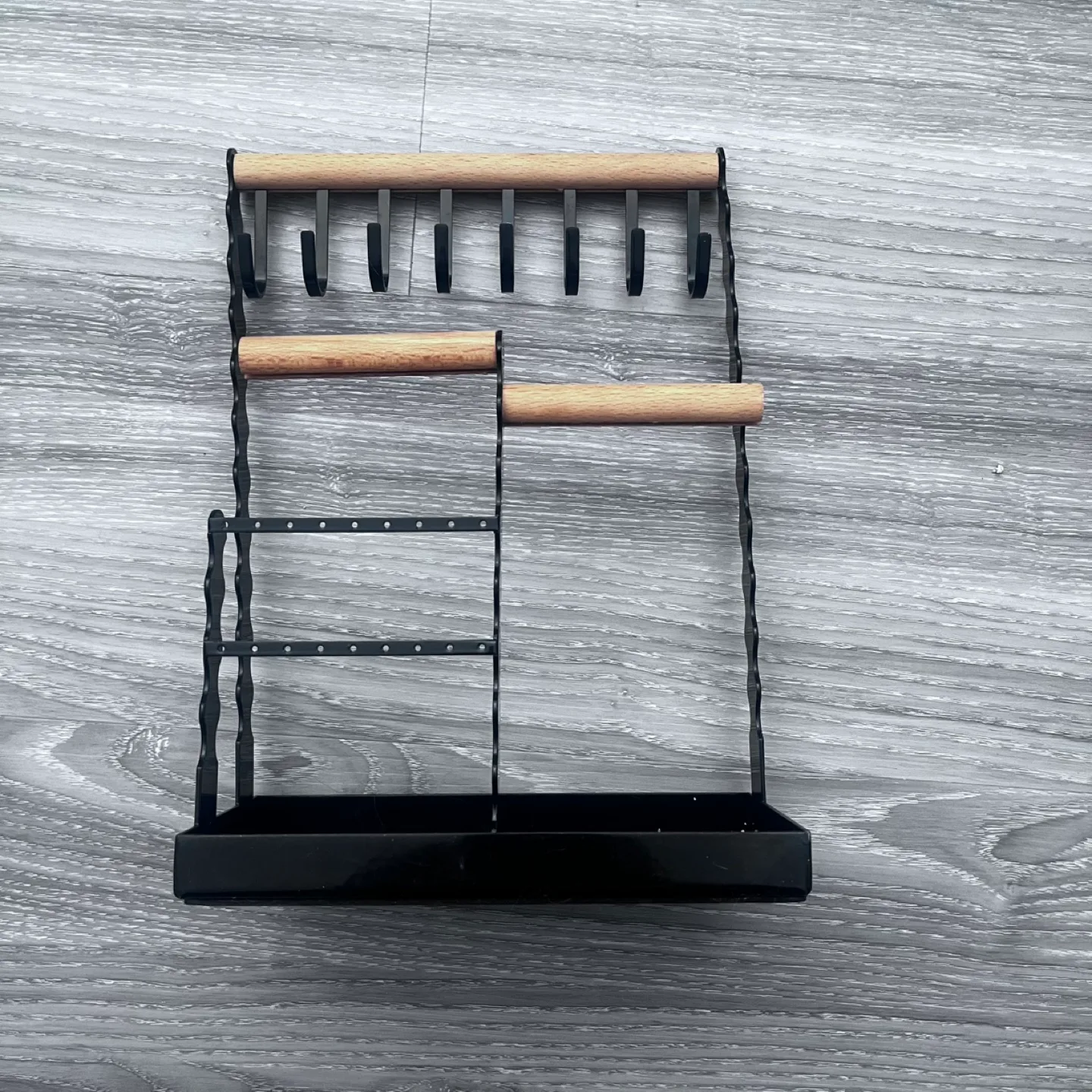Jewelry Organizer Stand - Black Metal & Wood thumbnail