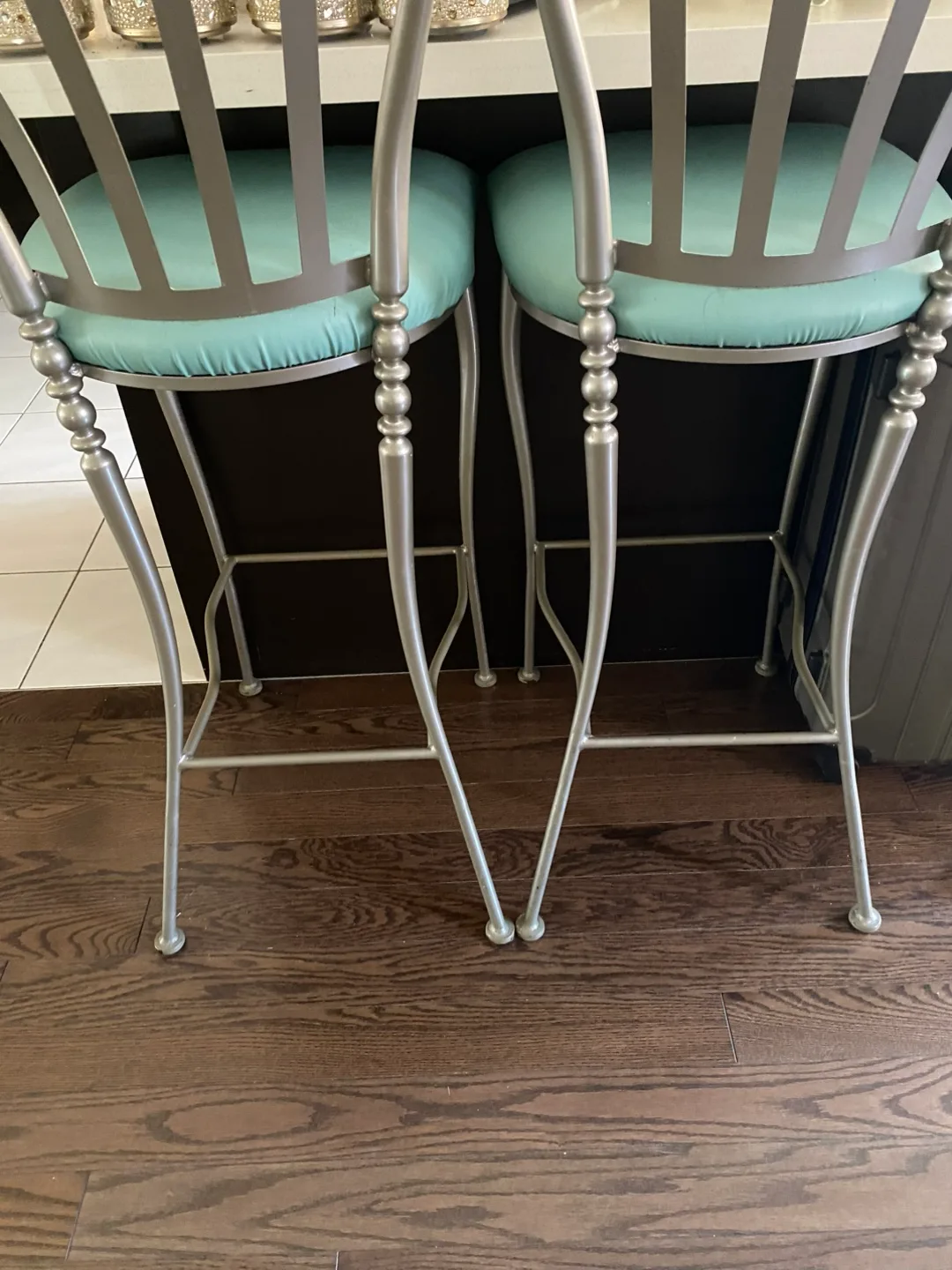 Set of 2 Silver Bar Stools with Light Blue Cushions thumbnail