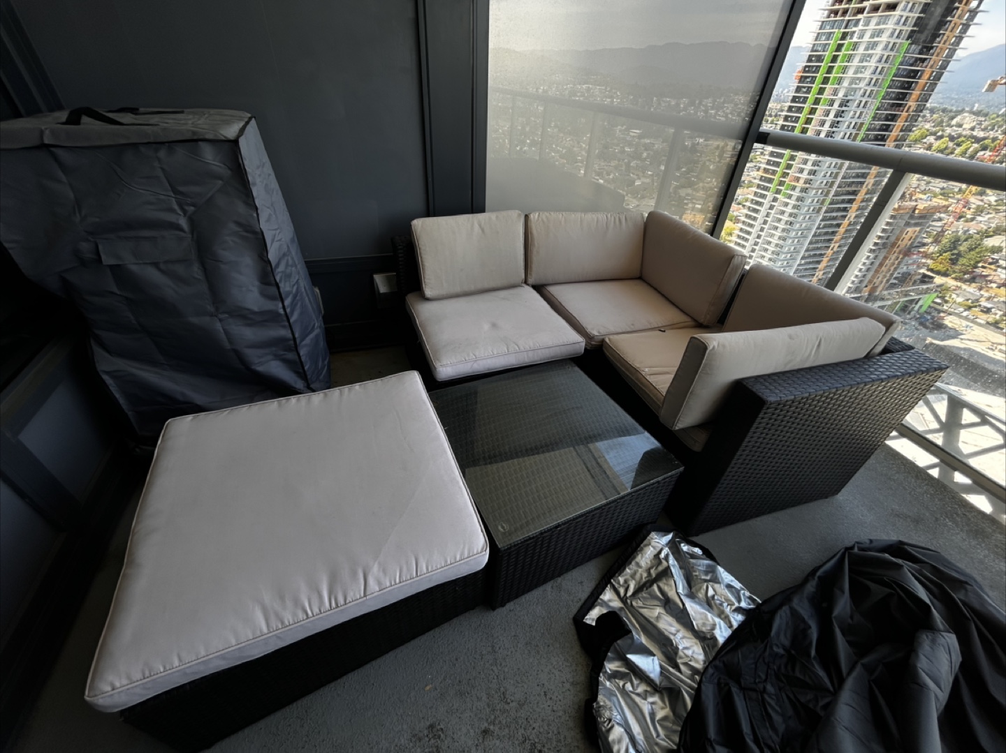 Patio Cushioned Sofa with Chair Coffee Table - White