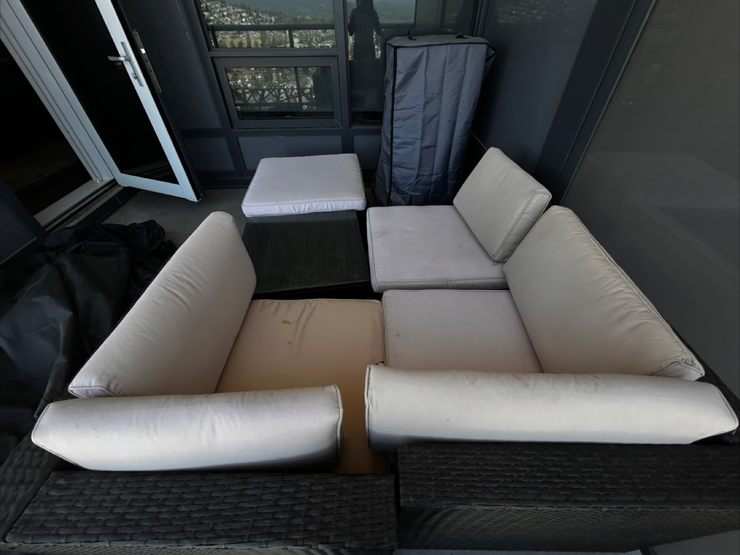 Patio Cushioned Sofa with Chair Coffee Table - White - photo 2